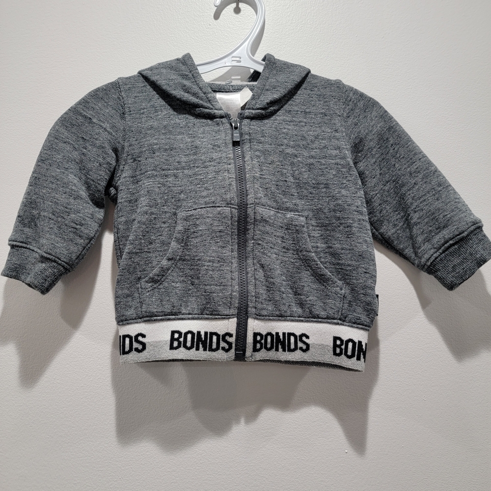 Bonds Charcoal Kids Zip-Up Hoodie Sz 6-12m